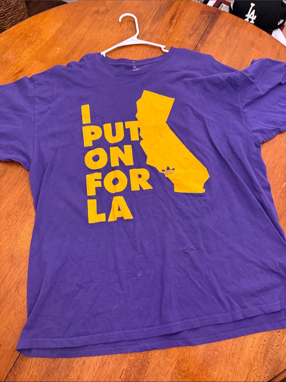 adidas Purple and Yellow 'I Put On For LA' Short Sleeve Tee xxl